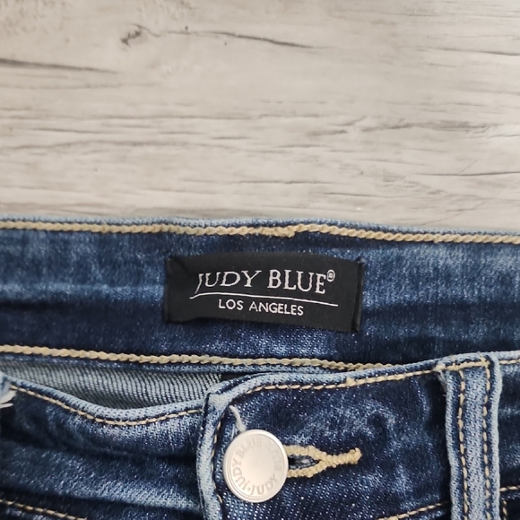 Judy Blue Distressed Dark Blue Jean Shorts - Picture 2 of 4